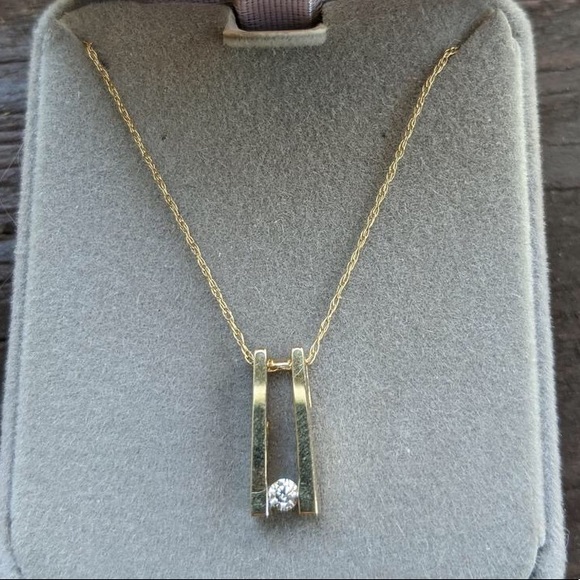 Vintage Jewelry - Geometric gold diamond pendant 14k solid gold